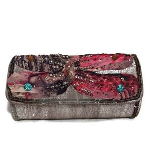 Mary Frances Silver Distressed Clutch Handbag NEW